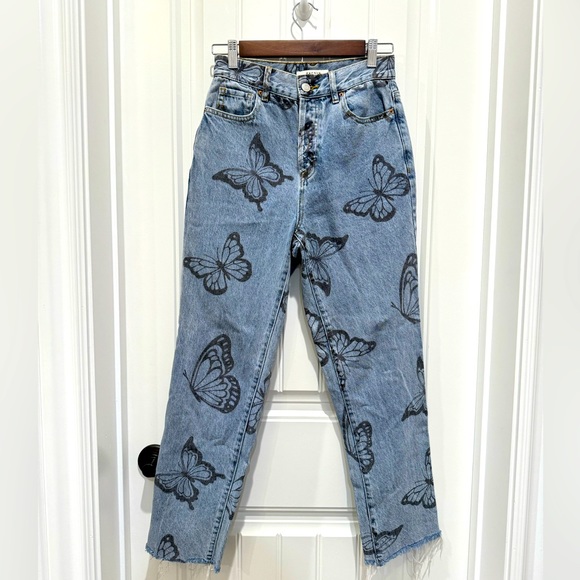 PacSun HighRise Straight Denim Jeans Butterfly Design Size 25 - Picture 1 of 5